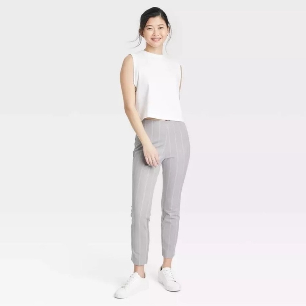 A New Day High Rise Skinny Ankle Side Zip Stretch Pants - Gray Stripe